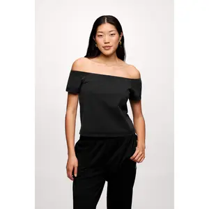 nuuds Ease Tee | Off-The-Shoulder Relaxed Fit Cotton Jersey Top with Built-In Shelf Bra