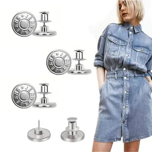 3/6/12 Pcs Button Pins for Loose Jeans, No Sew No Tools Instant Replacement, Reusable Adjustable Metal Pant Buttons, Jean Button Pins