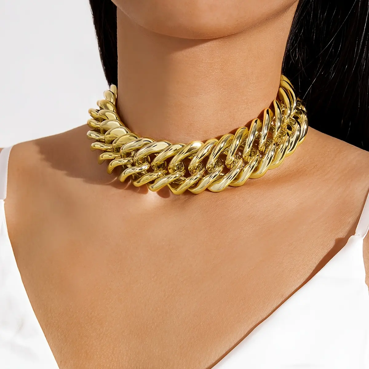 Girls' Thick Plastic Exaggerated-Style CCB Cuban Chain Necklace, 1-Piece Hip Hop Costume Jewelry for Dance Parties, Bold Look Graduation Gift for Friends wear gift