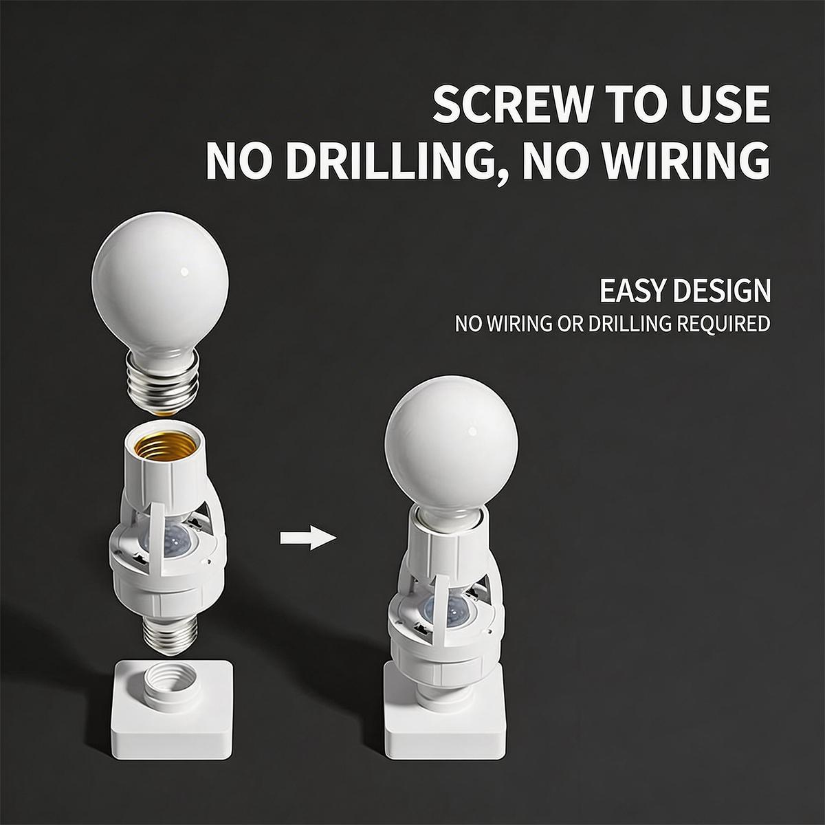 Motion Sensor E27 Light Socket Converter, Adjustable Delay Time Switch, Color Temperature Control, Base, Home Use Bulb Adapter