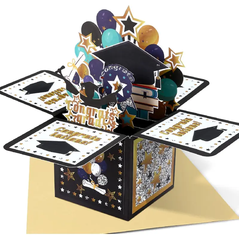 2026 Exquisite 3D Pop-Up Congrats Grad Greeting Card with Envelope, Premium Graduation Keepsake Card for High School, College, University & PHD Graduate Celebration Gifts