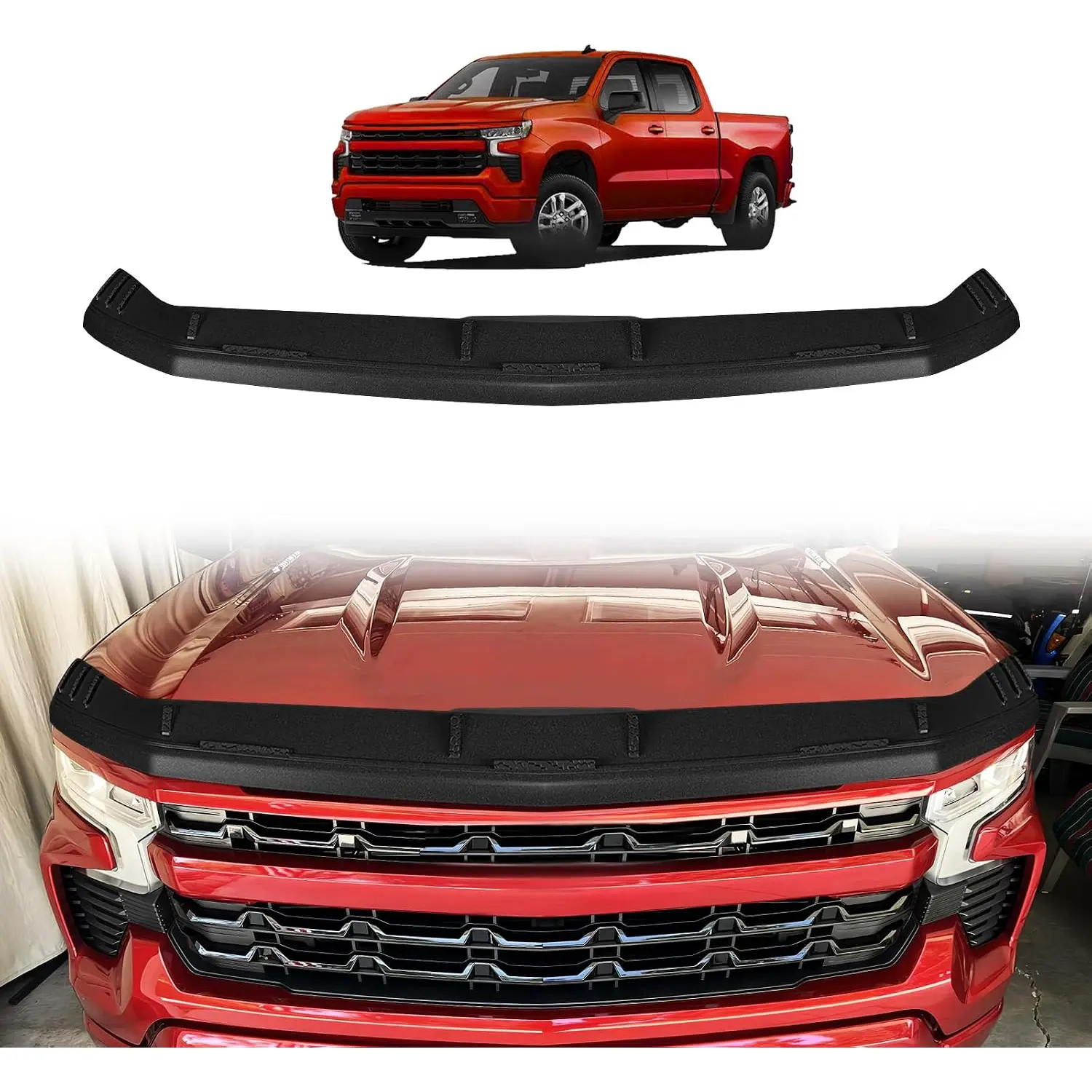 Hood Deflector Protector Compatible with 2019-2025 2026 Chevy Silverado1500 Accessories Hood Protector TPE Bug Deflector Shield Replacement(No for ZR2, Custom Trail Boss & LT Trail Boss)