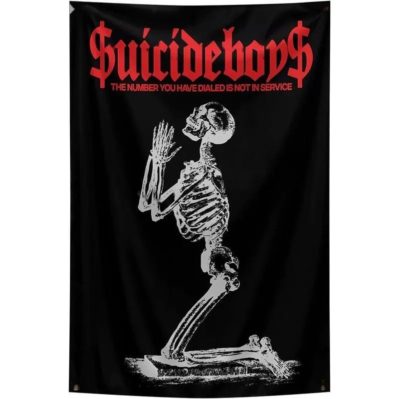 Suicide Funny Boy Band Tapestry Skull Pattern Black and Red Background Hanging Wall Tapestry Poster Sign Decoration Suitable for Bedroom College Living Room Dormitory Party Decoration wall decor home