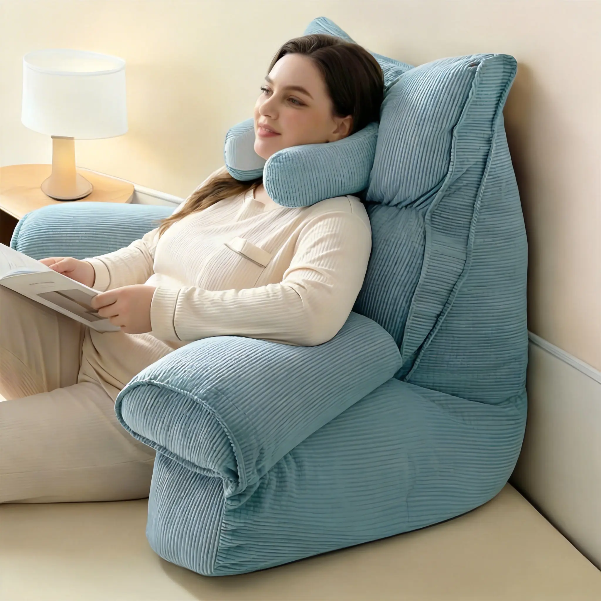 Large Plush Bedside Cushion - Thick Neck Cushion, Back Support for Reading & Phone Use, Removable Washable Cover, Wide Backrest, Large Plush Cushions