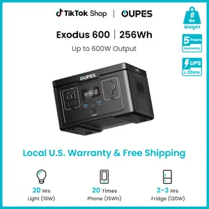 OUPES Exodus 600W, 256Wh Portable Power Station(1200w Surge), LiFePO4 Solar Generator Battery, 8.16lbs, 0-100% in 1 hour, for RV, Outdoors, Camping, Home Backup