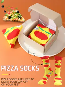 Funny Pizza Socks Gift Box Set, Autumn Winter New Unisex Gifts, Creative Food Design, Knitted Fabric, Multicolor Soft Comfortable Long Thick, Casual Stylish Socks, Tube Socks