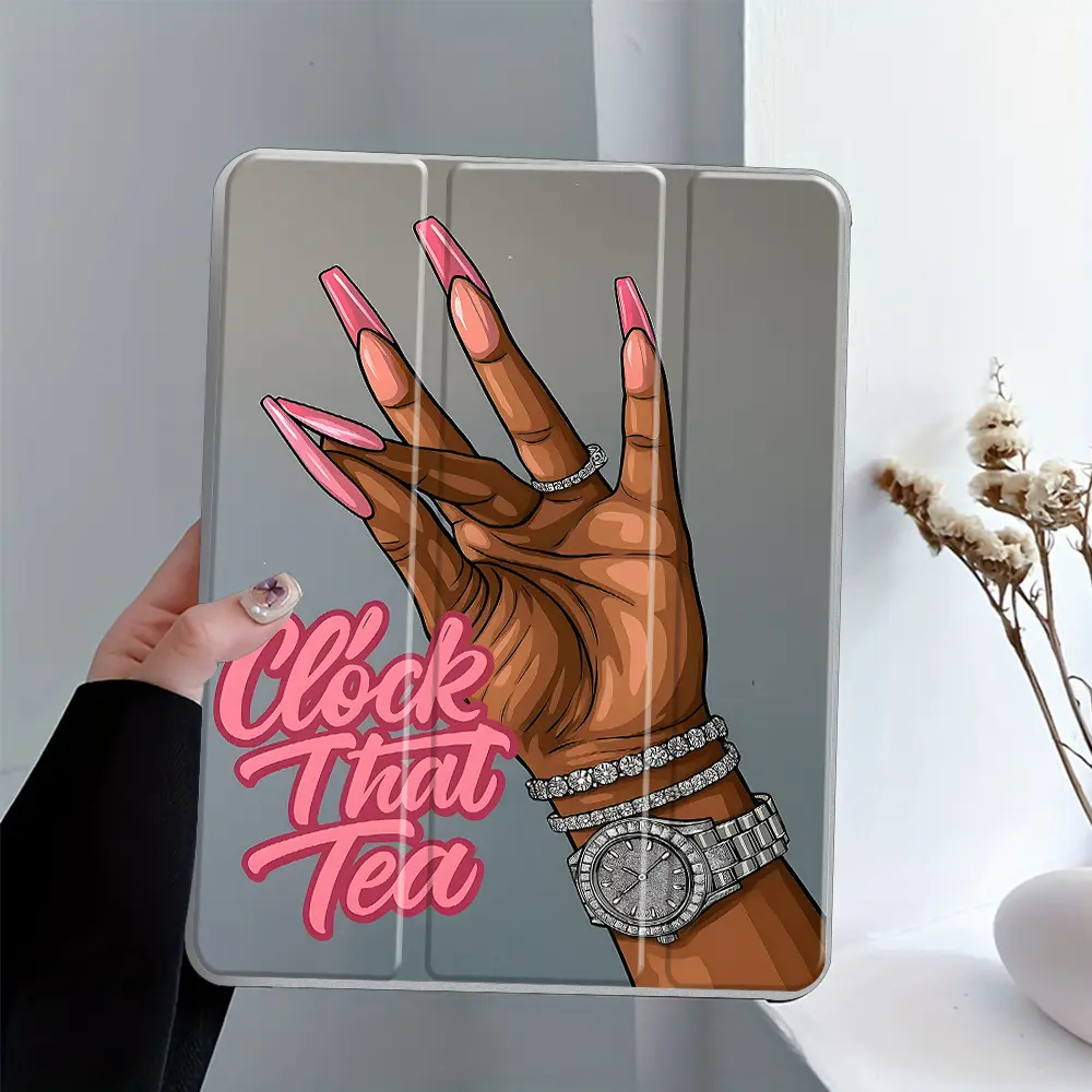 Fashion Colorful Nail Three-tiered stand iPad case, Transparent Acrylic Hard Back Panel With Pencil Slot, Suitable for ipad.Scratch-resistant Ultra-thin Protective Case, Shock-resistant Cover for Offices Schools and Homes, Tablet Accessories