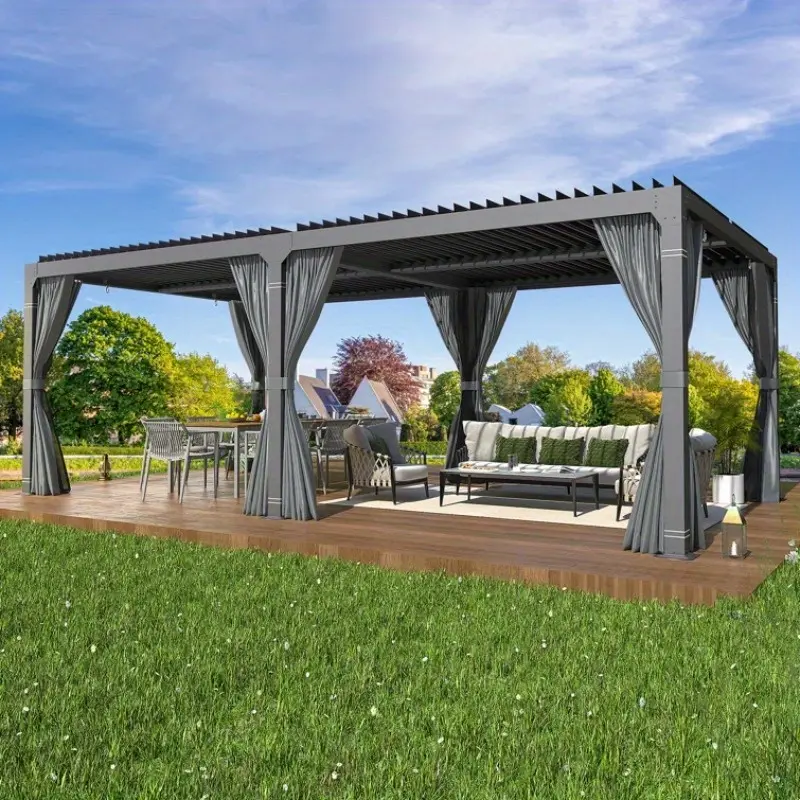 10'x 20' Outdoor Louvered Pergola with Adjustable Aluminum Roof, Hardtop Gazebo for Patio, Backyard, Deck, Black