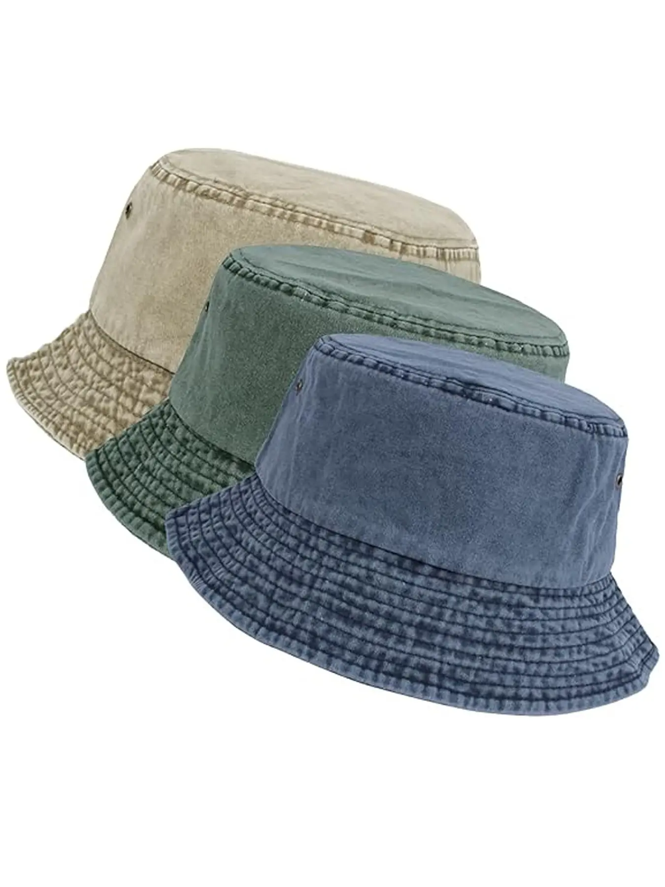 3Pack Washed Casual Bucket Hats Packable Summer Outdoor Cap Travel Beach Lightweight Sun Hat Plain Colors for Men Women