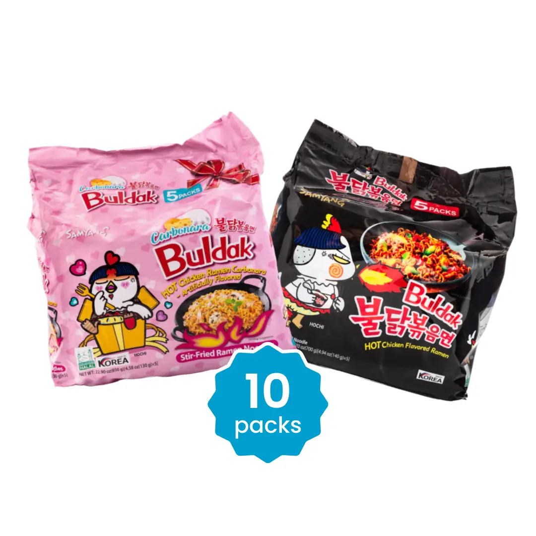 Samyang Buldak Reman Tasting Pack - 10 Packs (Carbonara Hot Chicken, Hot Chicken...