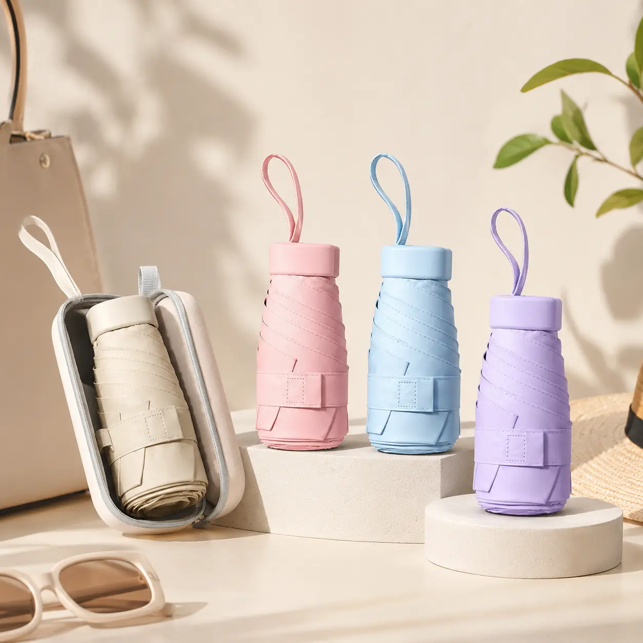 Portable Capsule Purse Umbrella - Small Pocket Folding Umbrella with UV Sun Protection, Lightweight for Travel, Commute