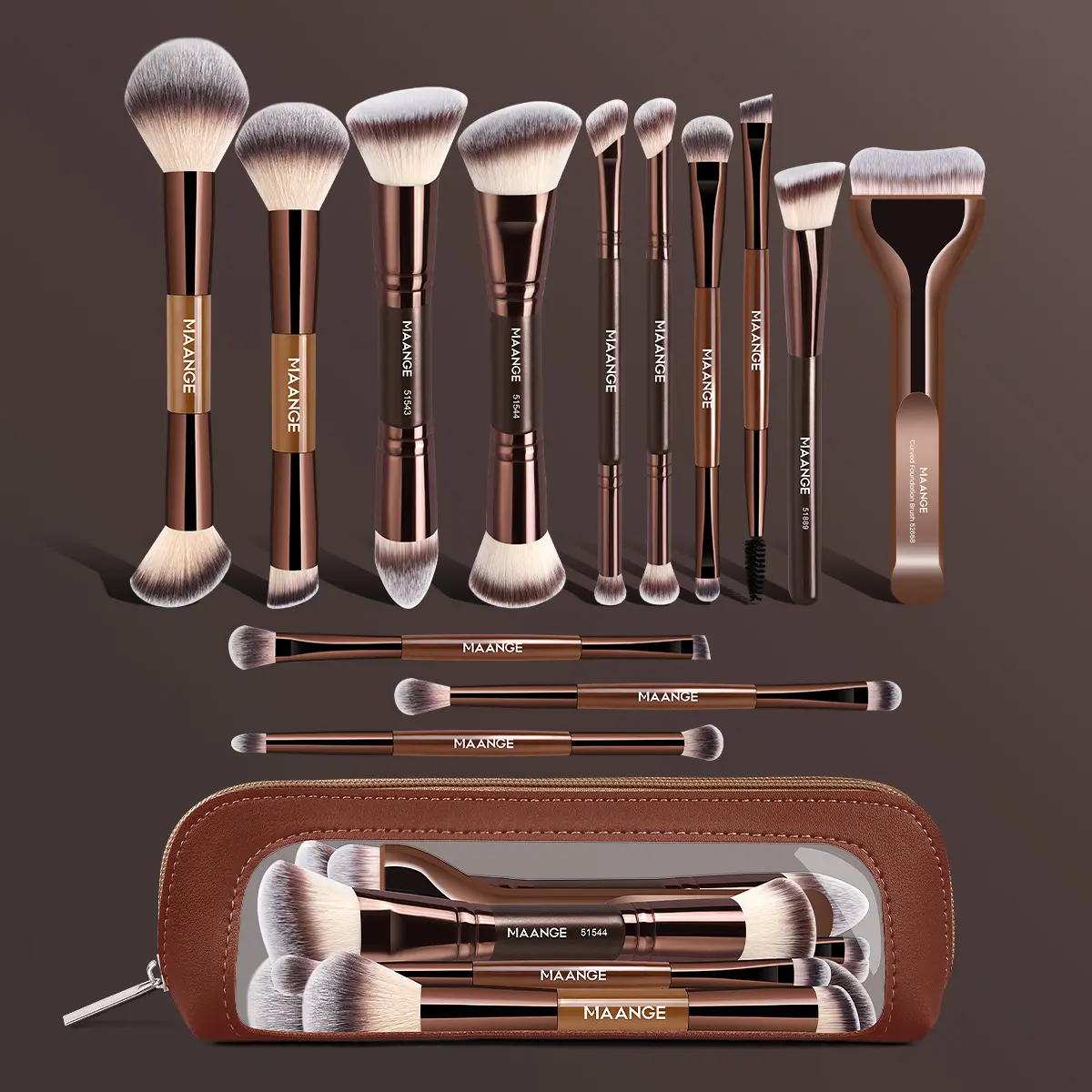 MAANGE 13pcs Makeup Brush Set with Cosmetic Bag, Foundation Brush Loose Powder Brush Blush Brush Contour Brush Concealer Brush Eyeshadow Brush Eyebrow Brush, Essential Beauty Tools Kit, Perfect for Daily Use and Travel, High-Quality Cosmetics