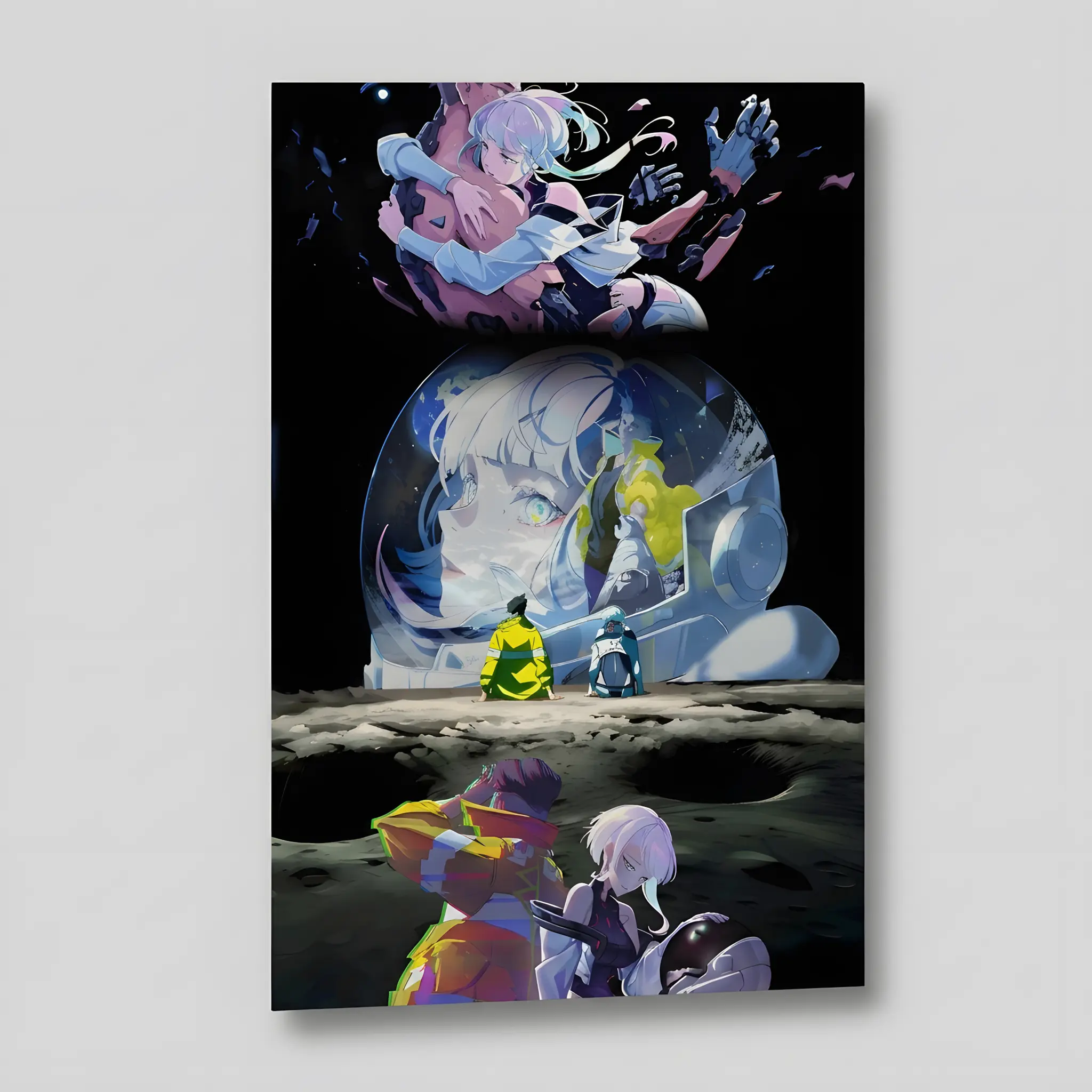 Anime Cyberpunk Edgerunners Poster David and Lucy Moon Collage Canvas Wall Art Sci-Fi Romance Vertical Stretched Canvas Print Multi-Purpose Wall Decor for Bedroom Living Room Gamer Room Dorm Gift Idea Tribute Artwork Home Decor