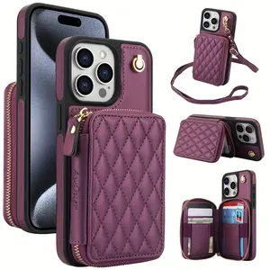 Crossbody Wallet Case Designed for Various Iphone Models Including 16E, 16, 15, 14, 13, 12, 11 Pro Max,  It Features RFID Blocking, a Zippered Handbag Style, And a Flip Cover with a Kickstand Folio Design.