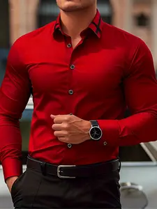 Men's Patchwork Shirt, Long Sleeve, Casual Fitted Design, All Seasons Wear, Plain Pattern, No Ca Prop 65 Warning, Stylish Men's Clothing, Button Front Shirt, Menswear