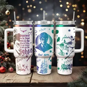 Personalized Custom Name H Potter 20oz - 40oz Tumbler Stainless Steel, Double Wall Insulated, With Handle – Magic Wizard Series Design, Perfect Gift for Fans