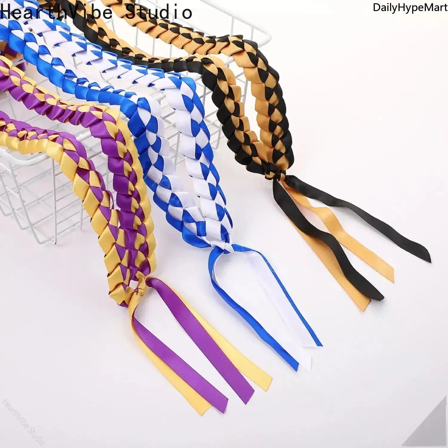 2026 Elegant Hand-Woven Blue Braided Ribbon Graduation Lei with GRAD Letters Tassel Decor, Unisex Neck Scarf Shawl for Graduation & Daily Use, Lei For Graduation