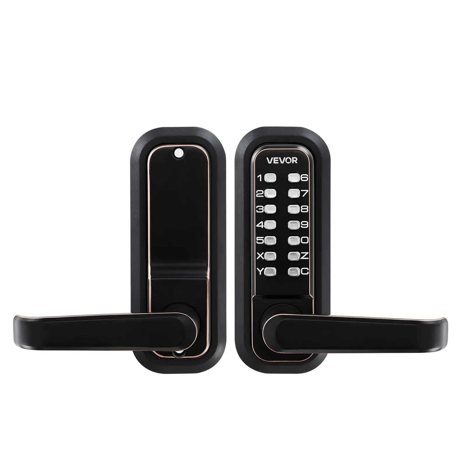 VEVOR Mechanical Keyless Entry Door Lock, 2.0 Code Upgrade, 4-7 Digits Code, Single-Sided Push Button Combination Keypad Door Lock with Handle, Auto Locking, for Indoor or Outdoor, Oil-Rubbed Bronze