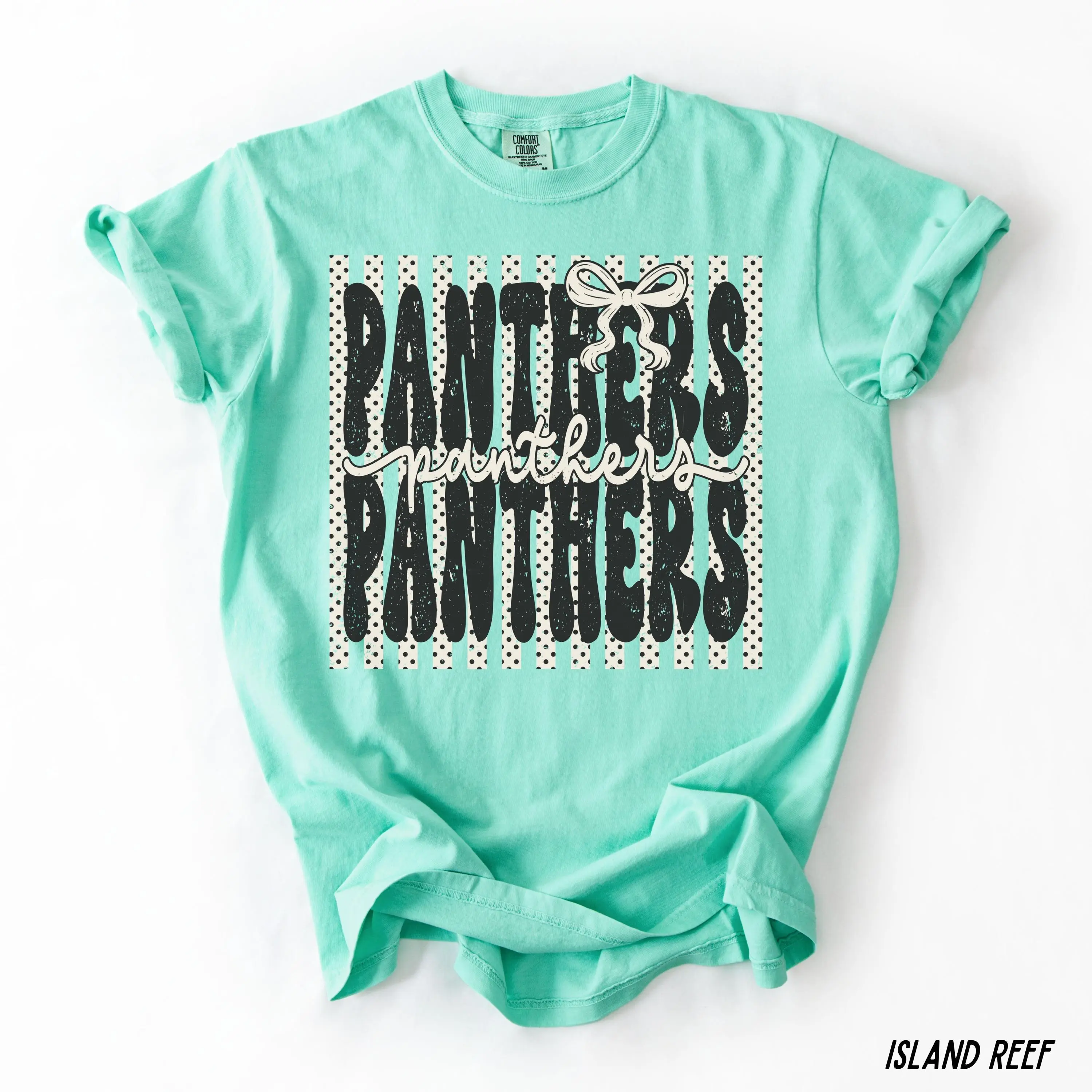 Comfort Colors® Panthers Shirt, Polka Dot Preppy Stripes Panthers T-shirt, Panthers Game Day Shirt, Panther Mascot Tee, Coquette Pirates Tee Cotton Menswear