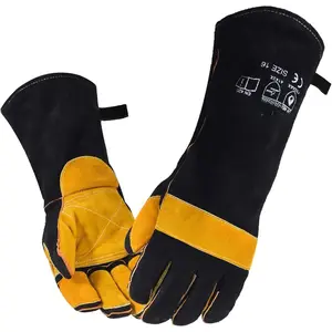 Welding Gloves 16 Inches 932℉ Fire/Heat Resistant Leather Welding Gloves For Mig, Tig, Stick, Forge, BBQ, Grill, Fireplace, Wood Stove, Furnace, Oven, Animal Handling for Safe, Loving Pet Care