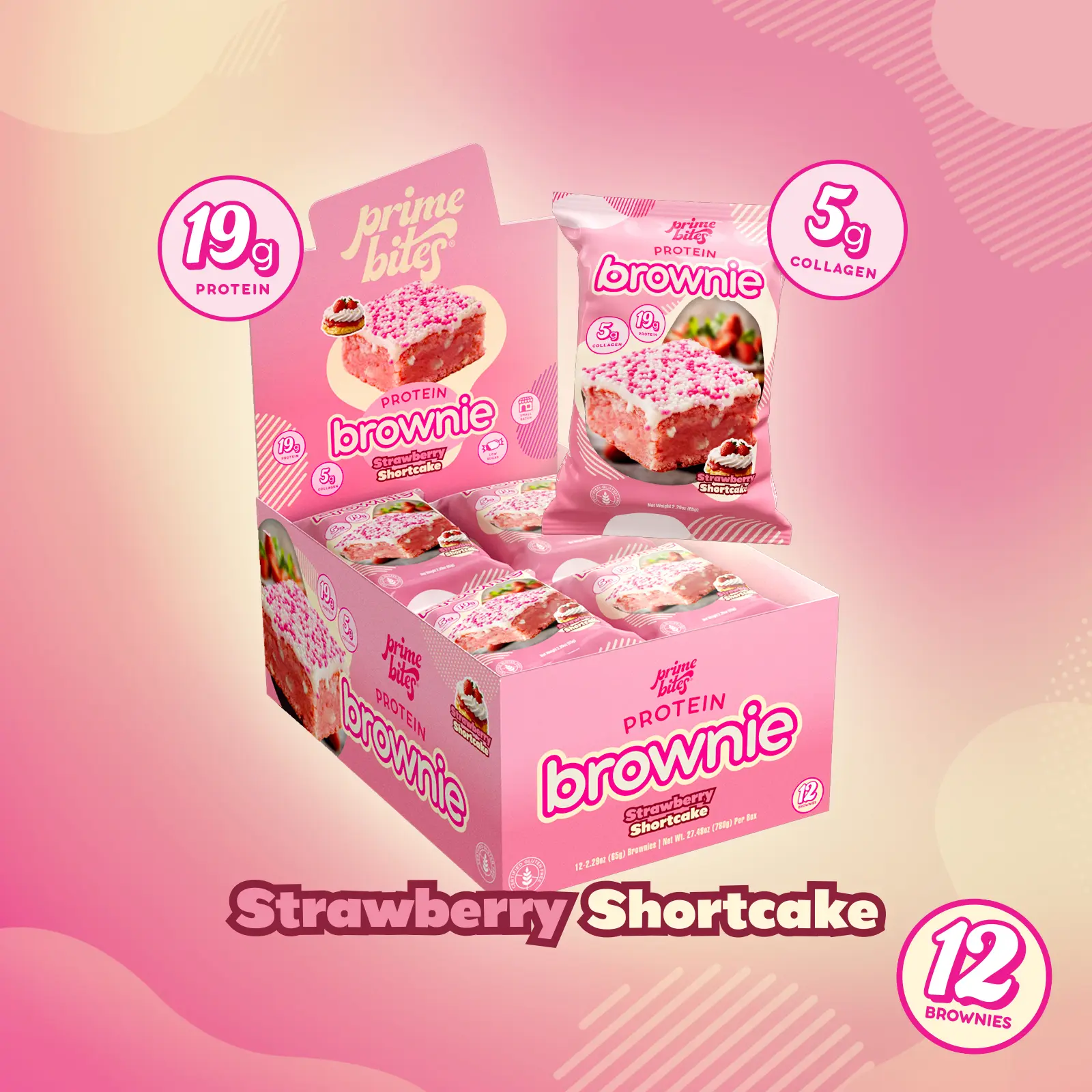 Strawberry Shortcake Prime Bites - 12 Pack Protein Brownies with 19g Protein & 5g Collagen - Fresh-Baked High Protein Snack with Sprinkles & Low Sugar Strawberry Shortcake Prime Bites - 12 Pack Protein Brownies with 19g Protein & 5g Collagen - Fresh-Baked High Protein Snack with Sprinkles & Low Sugar