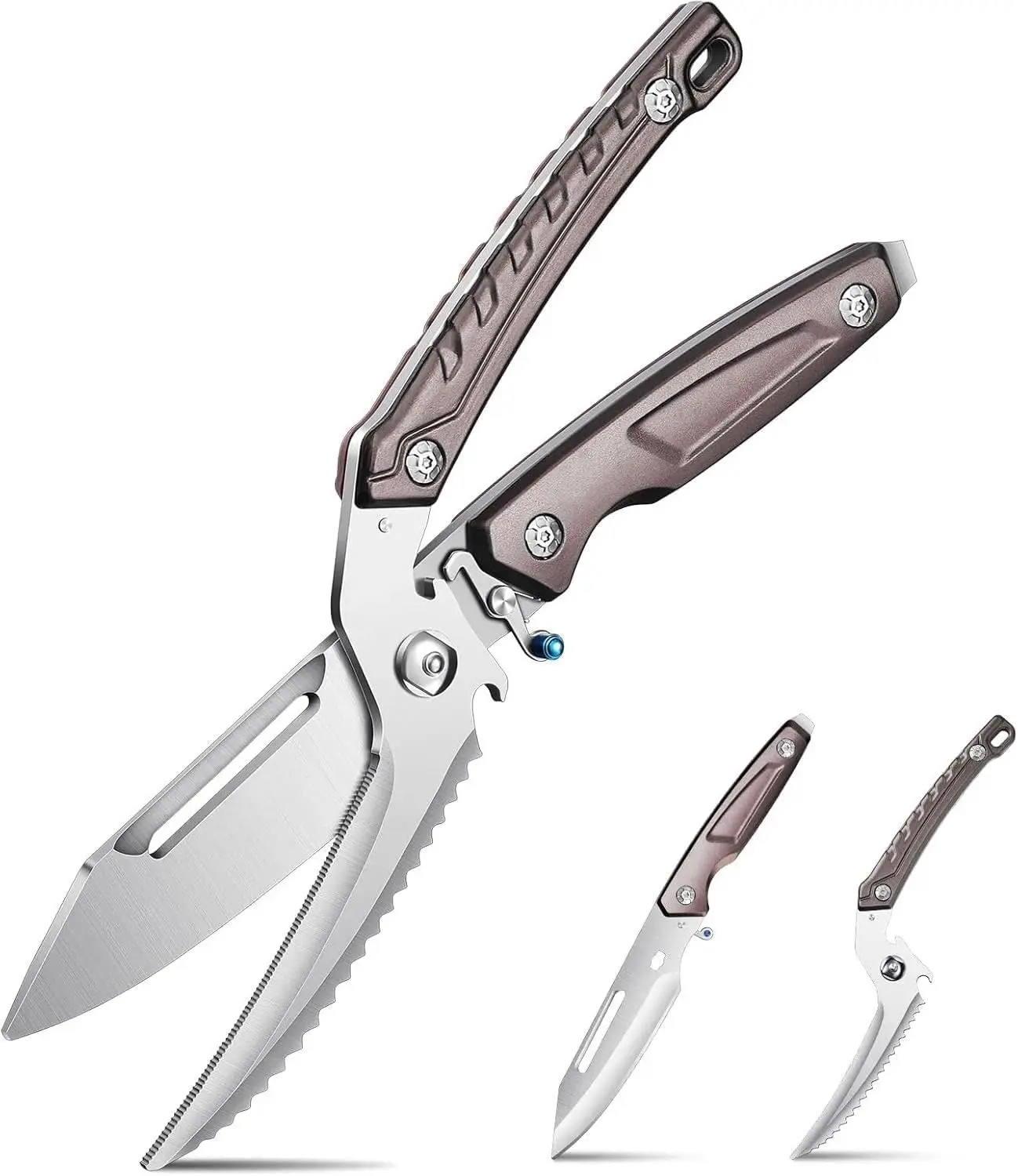 Heavy Duty Detachable Stainless Steel Kitchen Scissors with Thick Sharp Metal Blades, Brown Handle, Detachable Blade for Cutting Poultry, Bones, Food Prep, Easy to Disassemble and Clean for Cooks’ Daily Use