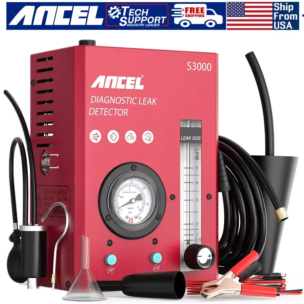 ANCEL S3000 Automotive Smoke Machine with Built-in Air Compressor (Built-in Pump), Adjustable Pressure Gauge, Flow Mtr, 4ft Smoke Outlet Pipe, Portable Hook - Mechanics' Work Tools for Car/Motorcycle Pipe Leak Detection, EVAP Vacuum Fuel Inspection, Pipe
