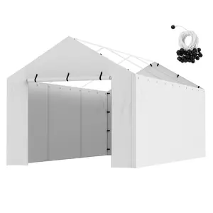【Summervibes】VEVOR Carport Replacement Canopy Cover Side Wall 10 x 20 ft, Garage Tent Shelter Tarp Heavy-Duty Waterproof & UV Protected, Easy Installation with Ball Bungees,White (Top and Frame Not Included)