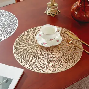 6/8pcs Hotel Restaurant Home Placemats, PVC High-End Silver Color Round Insulation Mats, Easy to Clean Table Mat Decor