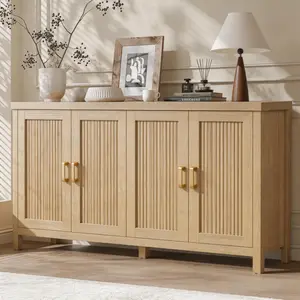 55.1" Brown Furniture Sideboard Buffet Cabinet - 4 Doors, Adjustable Shelf, Large Storage for Living Room, Hallway, Kitchen Coffee Bar Console Table