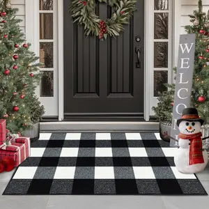 Buffalo Plaid Outdoor Rug, 24"x36" Checkered Front Door Mat, Non Slip Absorbent Entryway Rug Doormat Indoor, Washable Outdoor Rugs for Layered Door Mats Front Porch/Farmhouse Black and White