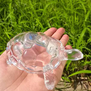 Transparent Glass Turtle Statue, Lucky Feng Shui Crystal Tortoise Decor, Realistic Pet Figurine for Office Desk, Fish Tank, Bookshelf Gift