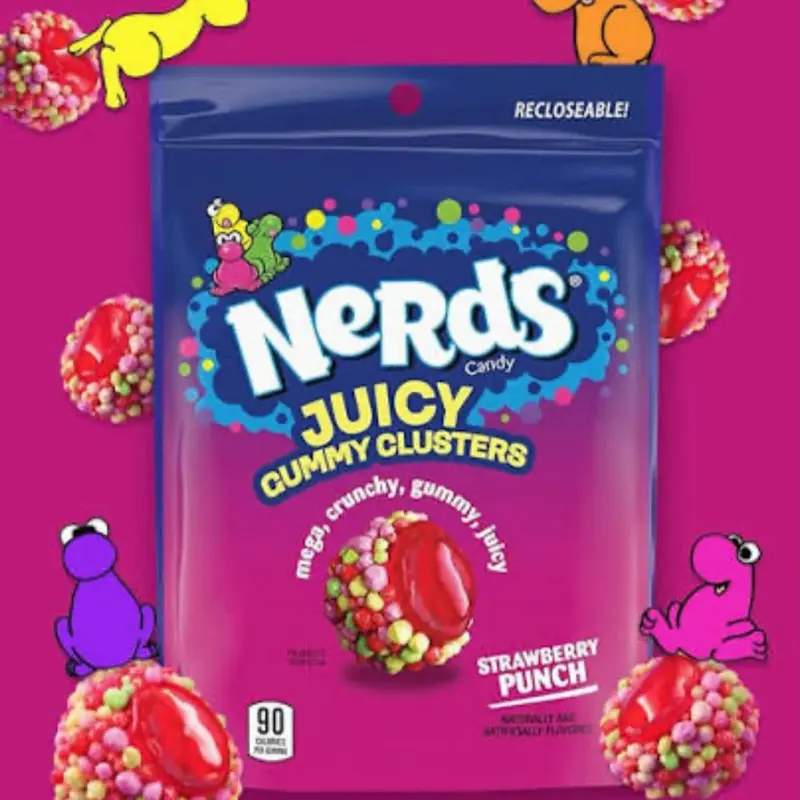 Nerds Candy Juicy Gummy Clusterers Candies - Strawberry Punch Flavor, Tangy Sweet Snacks, 90 Calories Per Serving, Mega Crunchy Texture, 7.15 oz
