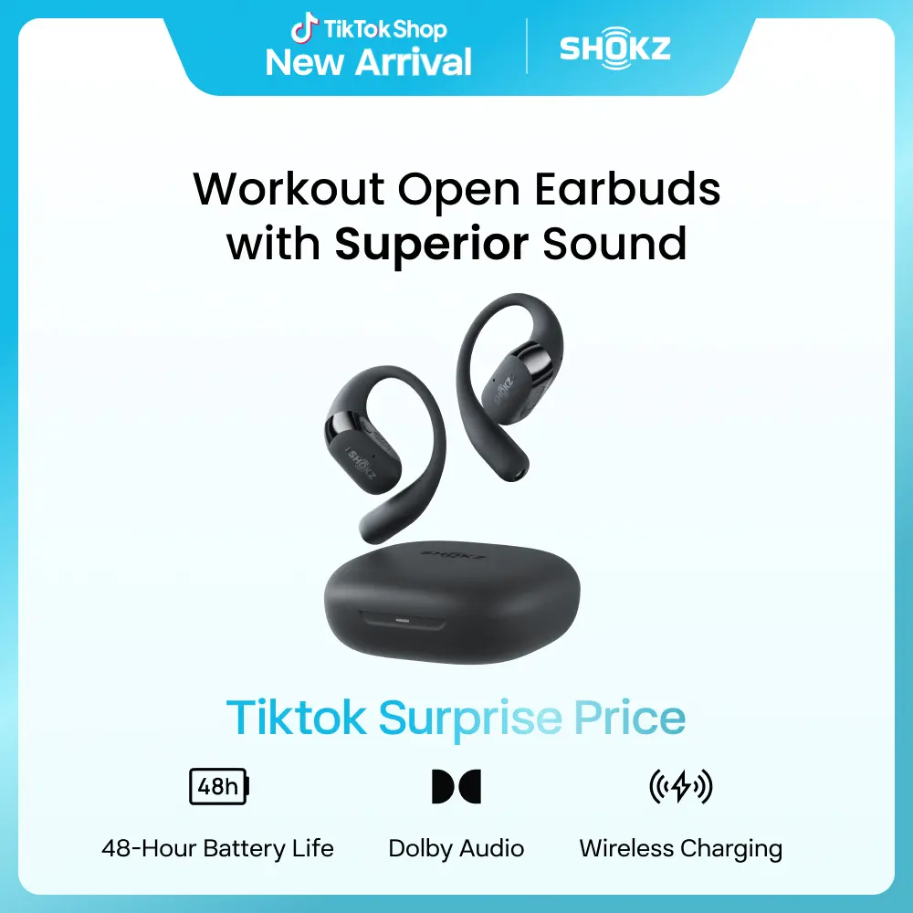 SHOKZ New OpenFit 2+ Open-Ear Bluetooth Headphones, Dolby Audio Enabled, Soft Ear Hooks for Comfort, 48H Playtime, IP55 Water-Resistant, USB-C Fast Charging, Wireless Charging, Dynamic Driver, Call Control, Find My Earbuds for Outdoor Activities, Headphon