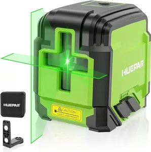 Huepar 2-Line Self-Leveling Green Cross Line Laser Level Unit, Multipurpose Measuring Tool with Battery & Carrying Bag, for Picture Hanging, Home Renovation, Self Levelling Laser, Laser Leveler Tool