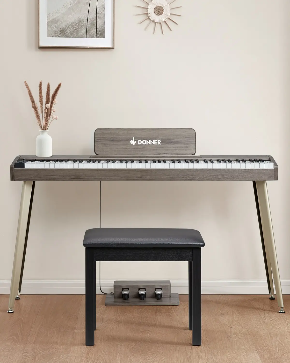 Donner DDP-60 88-Key Semi-Weighted Wooden Upright Electronic Piano, Large Floor Keyboard Digital Piano with 3-Pedal for Beginners, Large Floor Keyboard Digital Pianos
