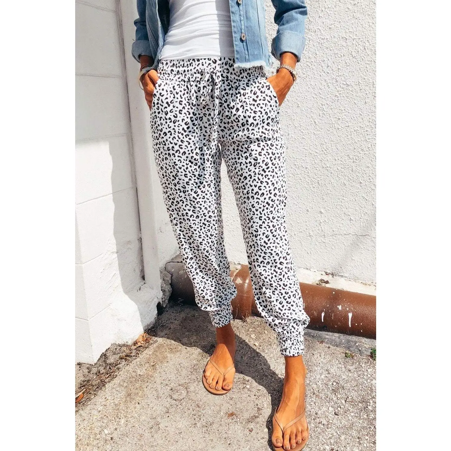 Breezy Leopard Joggers - White