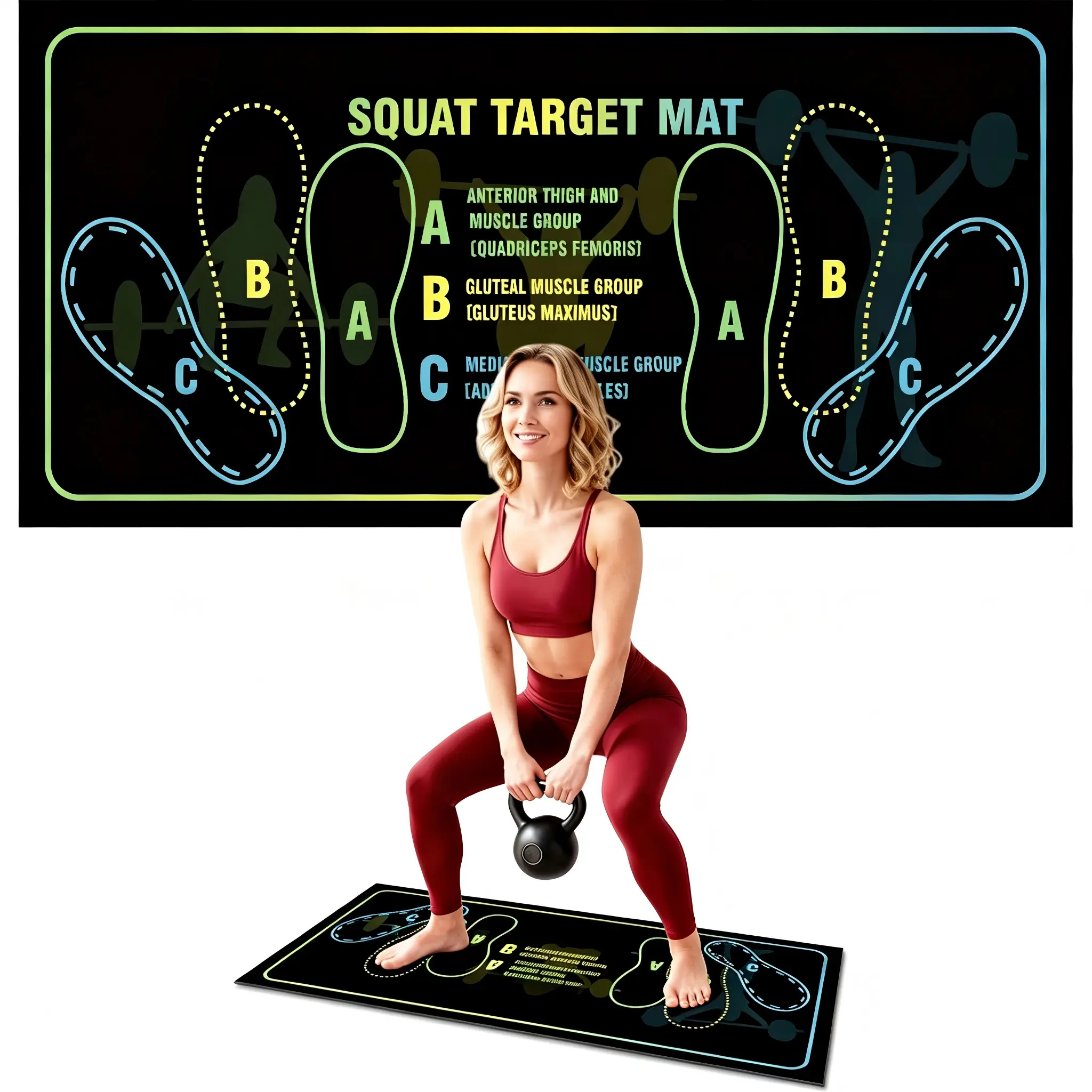 Exercise Mat Perfect for Squats, Leg and Ab Workouts, Squat guide mat, Squat Step Position, Squat Mat Knee Mat Lightweight and Portable for Men and Women Summervibes