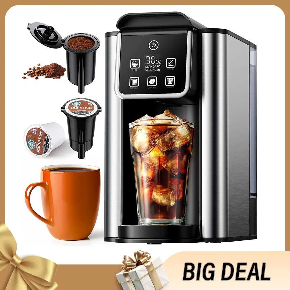 Hot & Iced Coffee Maker with Bold Setting, Single Serve Coffee Maker for K Cup and Grounds, 6-14 Oz Brew Sizes, Removable 50 Oz Water Reservoir, One C