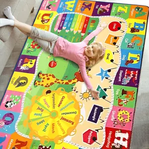 Educational Kid Area Rug for Playroom, 4x6 Feet TPR Non Slip Kids Classroom Carpet Rug for Learning ABC Animal, Shape Color Fruit, Washable Play Mat Rug for Children Nursery Toddler Room Decor,Beige/blue/green/purple/pink