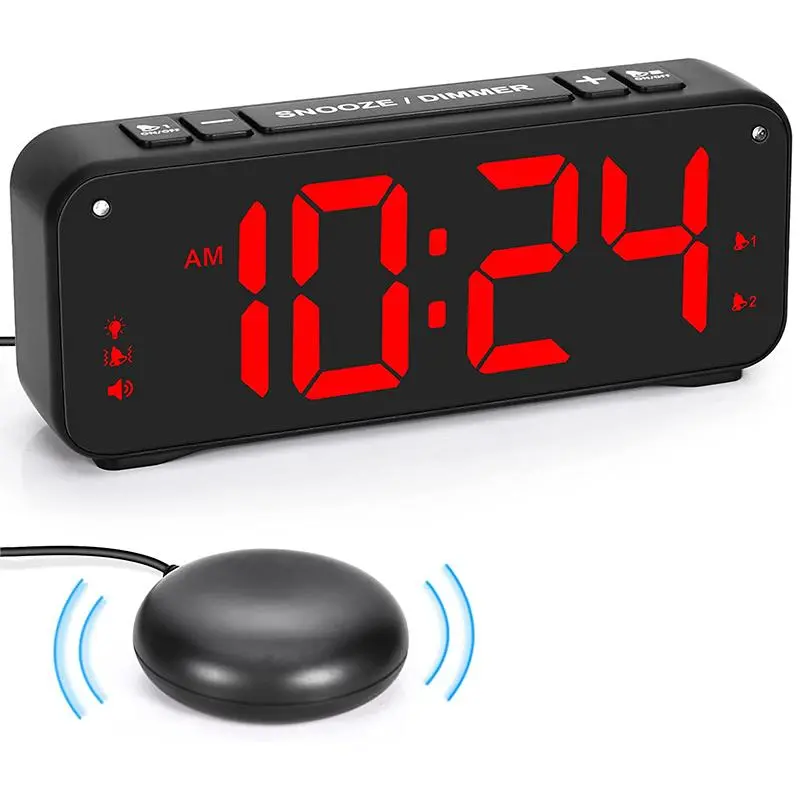 6.5 Inch Led Digital Vibrating Alarm Clock, 1 Count Usb Large Display Digital Clock with 4 Modes, Multifunctional Alarm Clock, Digital Alarm Clocks for Bedrooms, Bed Shaker Alarm Clock for Home Use, Stocking Fillers Gift