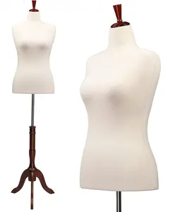 Female Dress Form Size 10-12, Adjustable Height Torso Body with Upgraded Tripod Stand, Medium Size Mannequin for Sewing and Display (10-12, Cream1)