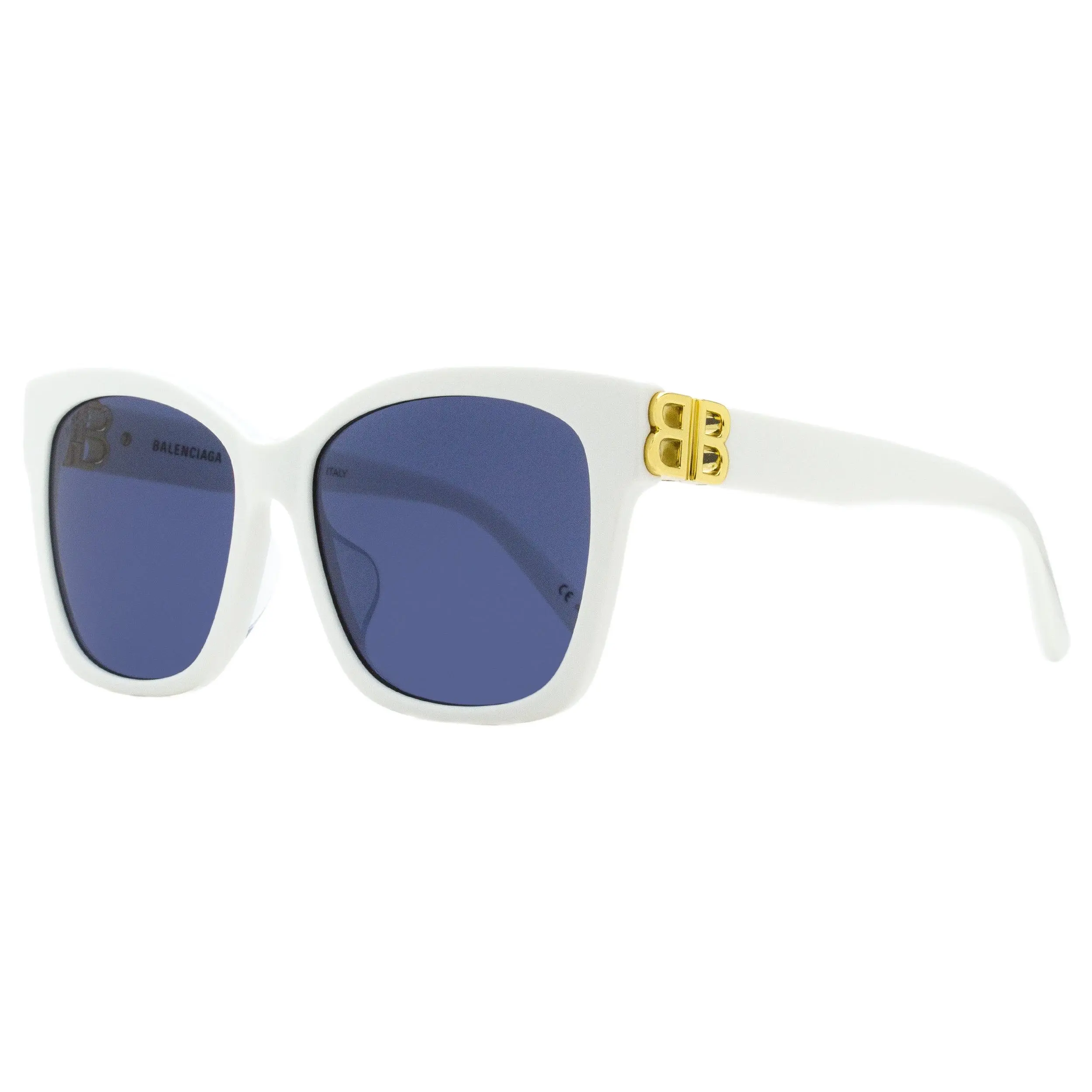 Balenciaga Women's Vintage Square Sunglasses, Alternative Fit Statement Frame with BB Logo Hinges, White/Gold, 57mm, BB0102SA, Statement Frame Glasses, Bold Architecture, Luxury Sunglasses, Uv Protection, Designer-Inspired Sunglasses