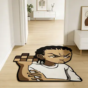 Trendy arm hugging boy, irregular carpet, Cartoon pattern rug, contrasting color plush floor mat, entrance foyer anti slip and wear-resistant foot mat, suitable for ins style/trendy play, personalized home decoration, Soft Area Rug