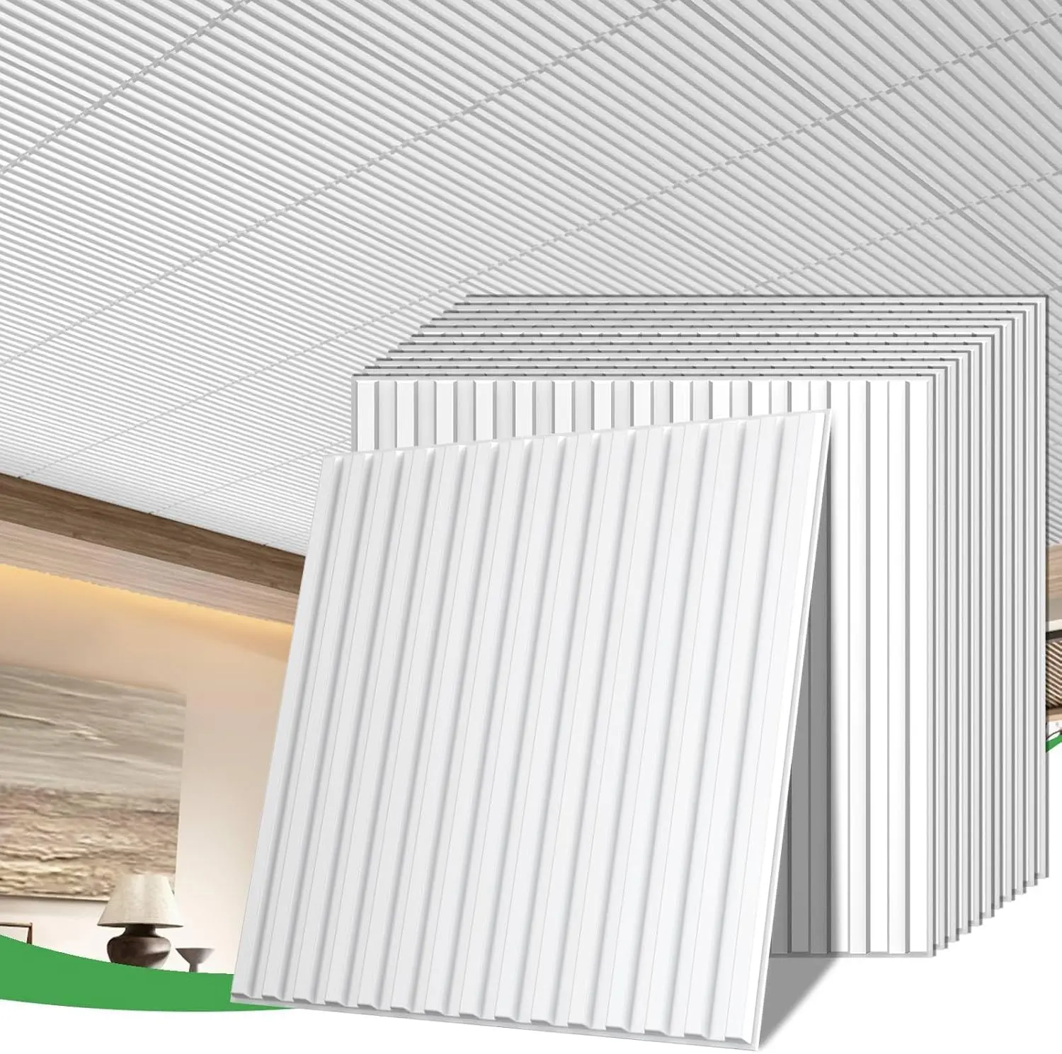 LOOYEE 6/24PCS 2x2 Ft White Fluted PVC Drop Ceiling Tiles Waterproof Durable Panels Drop Ceiling System Solutions (Covers 24/96 Sq.Ft)