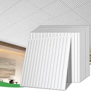 LooYee 24/6 PCS 24x24 Inch Slat White Ceiling Tiles, 2x2 Ft Fluted Drop Ceiling Panels for Interior Decor PVC Waterproof Ideal for Bathroom Living Room Bedroom Office Commercial Spaces Cover 96/24 Sq.Ft