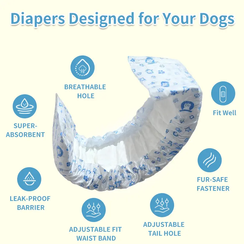 Male Dog Wraps, Disposable Dog Diapers, 2-Count Trial Pack, Size M (Waist 19.7”–23.6”), Ultra Protection, Leak-Proof Design, Super Absorbent, Soft and Comforta