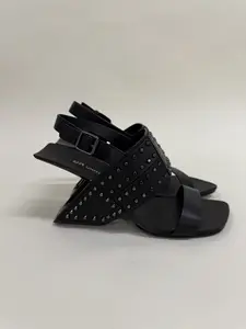 United Nude Leona Hi _ Modern Statement Heels _ Parties Special Occasions _ Sculptural Acrylic Heel Sandals _ Contemporary Metallic Elegance Footwear