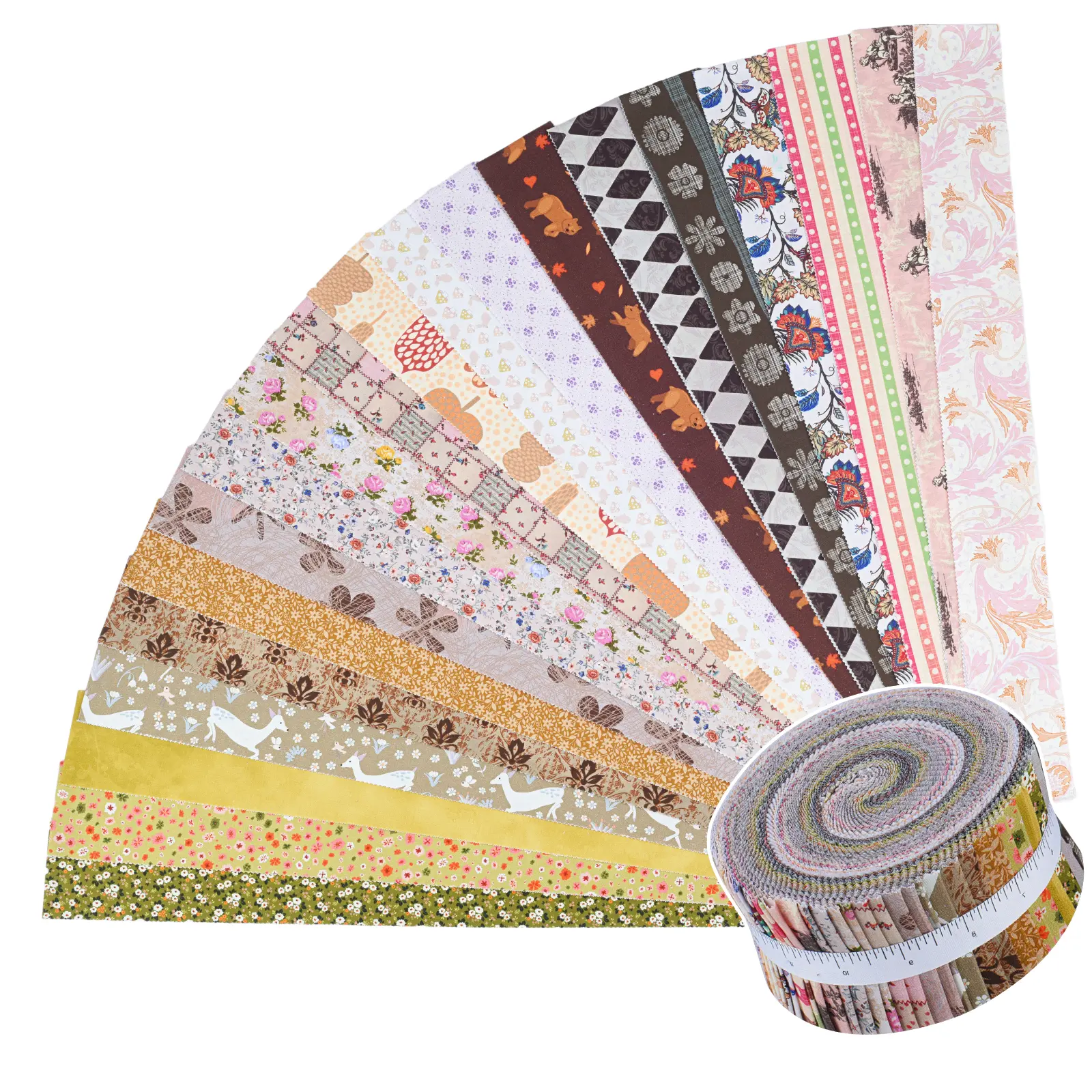 ShinyStitch Precut Fabric Strips Roll, 40 Pieces Precut Fabric Strips 2.5" x 44", Soft Premium Cotton Quilting Fabric for Patchwork, Quilt Making, Hand Sewing Projects, DIY Crafts, Blanket & Handmade Sewing Supplies,Sepia Breeze