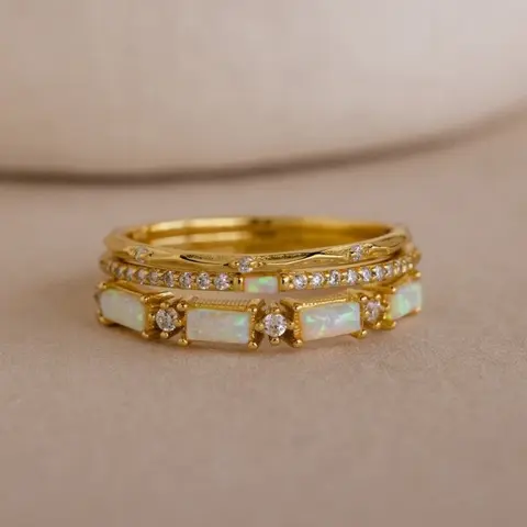 3pc Elegant Women's Synthetic Opal Stackable Ring Set - Wedding Promise Bride Eternity Ring - Anniversary Jewelry for Banquets & Parties - Ideal Daily Wear Gift, Stacking Rings, Promise Rings, Wedding Rings, Jewelry Gifts